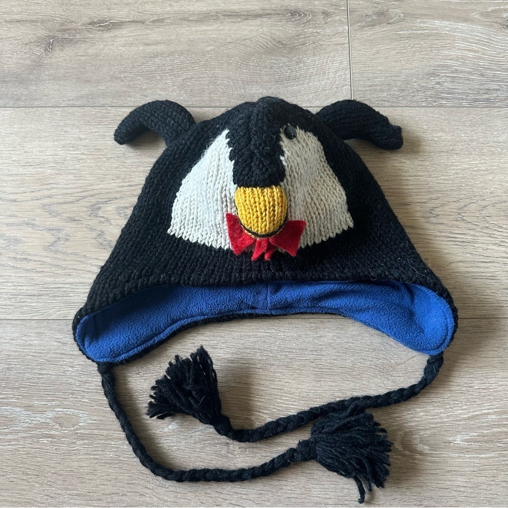 New Hand Knit 100% Wool Penguin Animal Kids Hat